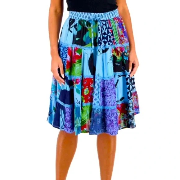 Advance Apparels Skirts Boho Patchwork Midi Skirt Rayon With